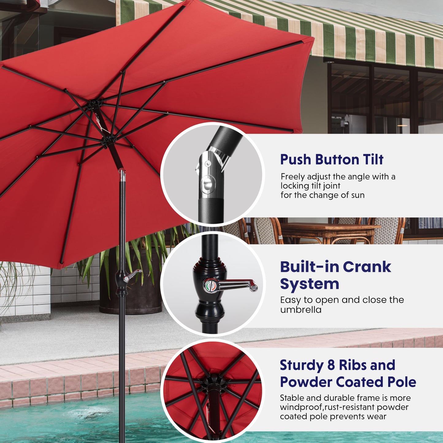 InfiniPower Outdoor Patio Umbrella Table Umbrellas with Push Button Tilt/Crank, UV Protection Waterproof for Garden Deck Backyard Pool,