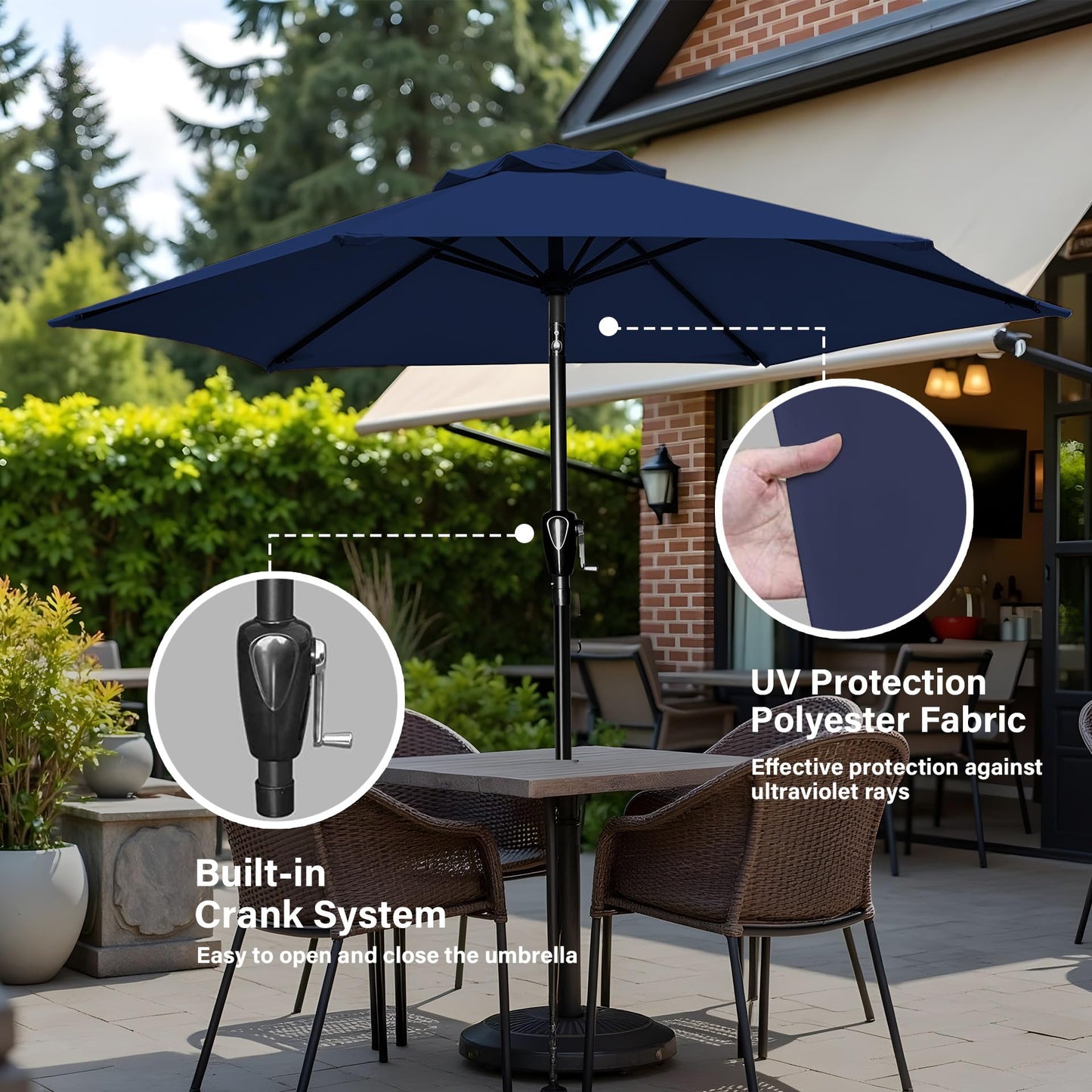 InfiniPower Outdoor Patio Umbrella Table Umbrellas with Push Button Tilt/Crank, UV Protection Waterproof for Garden Deck Backyard Pool,