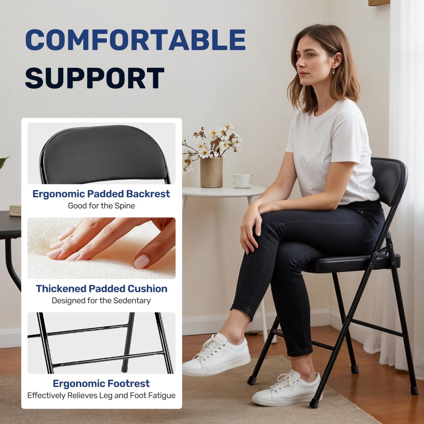 YSSOA 2 Pack Folding Chairs with Padded Vinyl Cushion Seats Commercial Event Seat