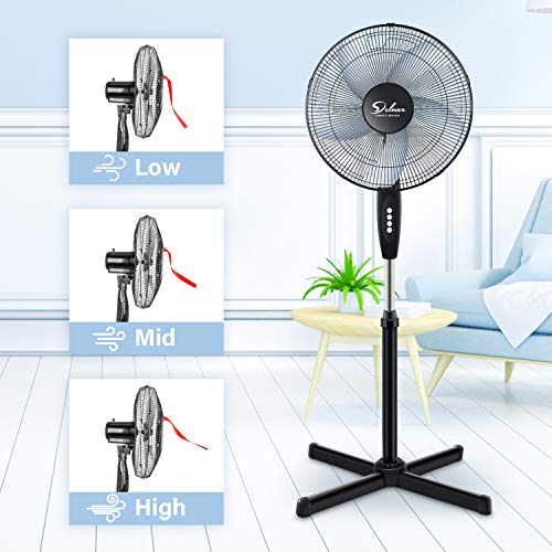 Simple Deluxe 16" Pedestal Fan for Bedroom, 75° Oscillating Standing Floor Fan with 3 Speeds, Powerful 20ft/s Airflow, Adjustable Height & Tilt, Remote Control, for Home & Office Group