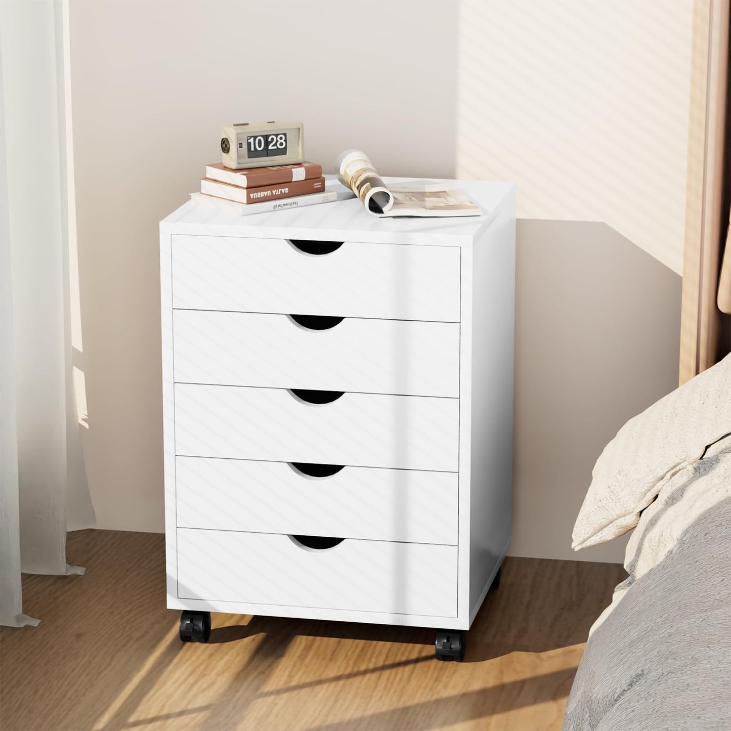 HealSmart 5 Drawer Chest, Storage Cabinet Dressers with Wheels, Dressers Storage Cabinets, Dresser Mobile Cabinet with Wheels, Drawers Wood Organization Furniture for Office, Home