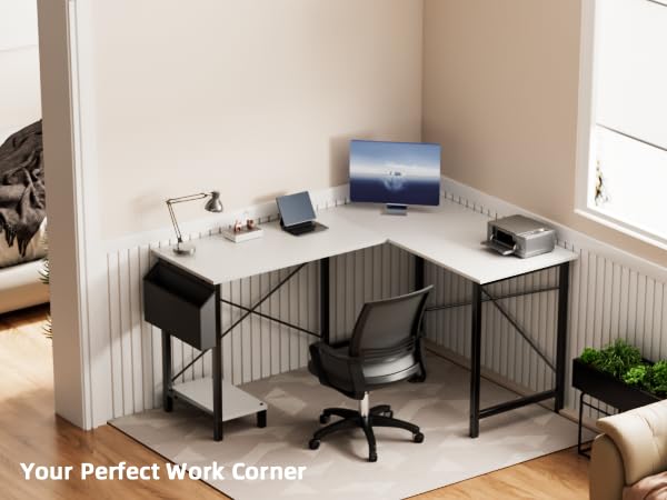 Miibox 50" L Shaped Gaming Desk with Reversible Corner - Home Office Computer Desk with Wood Top, Metal Frame, CPU Stand & Storage Bag for Small Space, Gaming Room