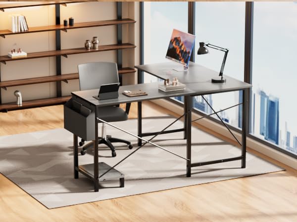 Miibox 50" L Shaped Gaming Desk with Reversible Corner - Home Office Computer Desk with Wood Top, Metal Frame, CPU Stand & Storage Bag for Small Space, Gaming Room