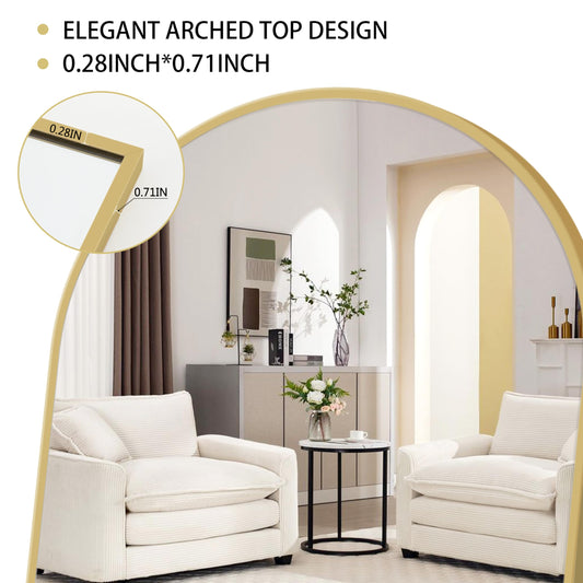 Arched Full Length Mirror, 59"x16" Tall Body Mirror, Shatter-Proof Glass Aluminum Frame for Bedroom, Cloakroom, Home Décor, Gold
