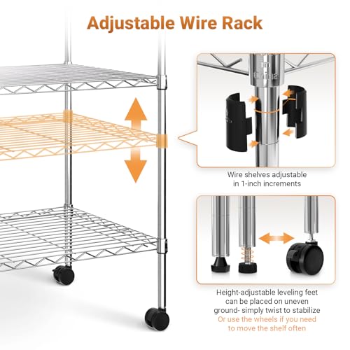 YSSOA 1-Tier Shelving Units, 29.92" W x 13.98" D x 14.96" H Steel Wire Rack Storage Shelving Organizer, Chrome
