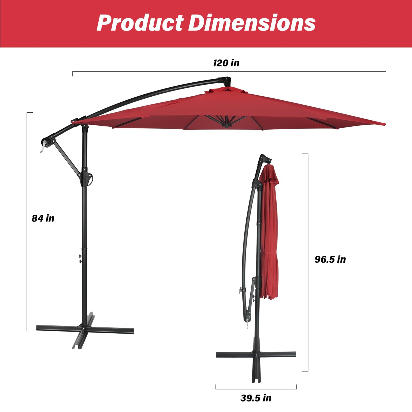 HealSmart Durable Fillable Patio Umbrella & Base for Outdoor Lawn, Deck, Poolside