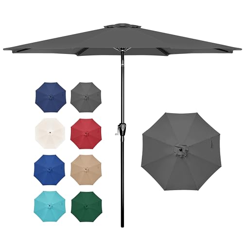 Simple Deluxe 9FT Outdoor Patio Umbrella Table Market Umbrella with Push Button Tilt and Crank, 8 Sturdy Ribs, UV Protection Waterproof for Garden, Lawn, Deck, Backyard, Pool