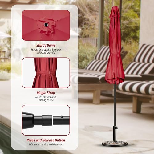 Simple Deluxe 9FT Outdoor Patio Umbrella Table Market Umbrella with Push Button Tilt and Crank, 8 Sturdy Ribs, UV Protection Waterproof for Garden, Lawn, Deck, Backyard, Pool
