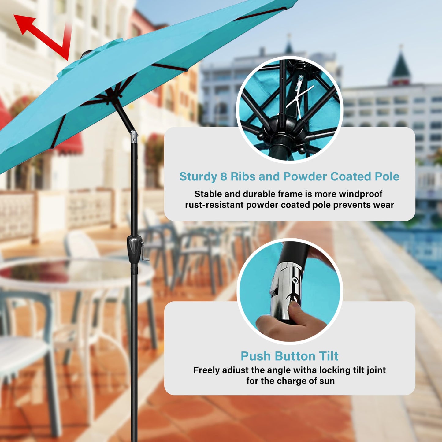 InfiniPower Outdoor Patio Umbrella Table Umbrellas with Push Button Tilt/Crank, UV Protection Waterproof for Garden Deck Backyard Pool,