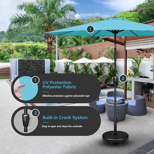 Simple Deluxe 9FT Outdoor Patio Umbrella Table Market Umbrella with Push Button Tilt and Crank, 8 Sturdy Ribs, UV Protection Waterproof for Garden, Lawn, Deck, Backyard, Pool