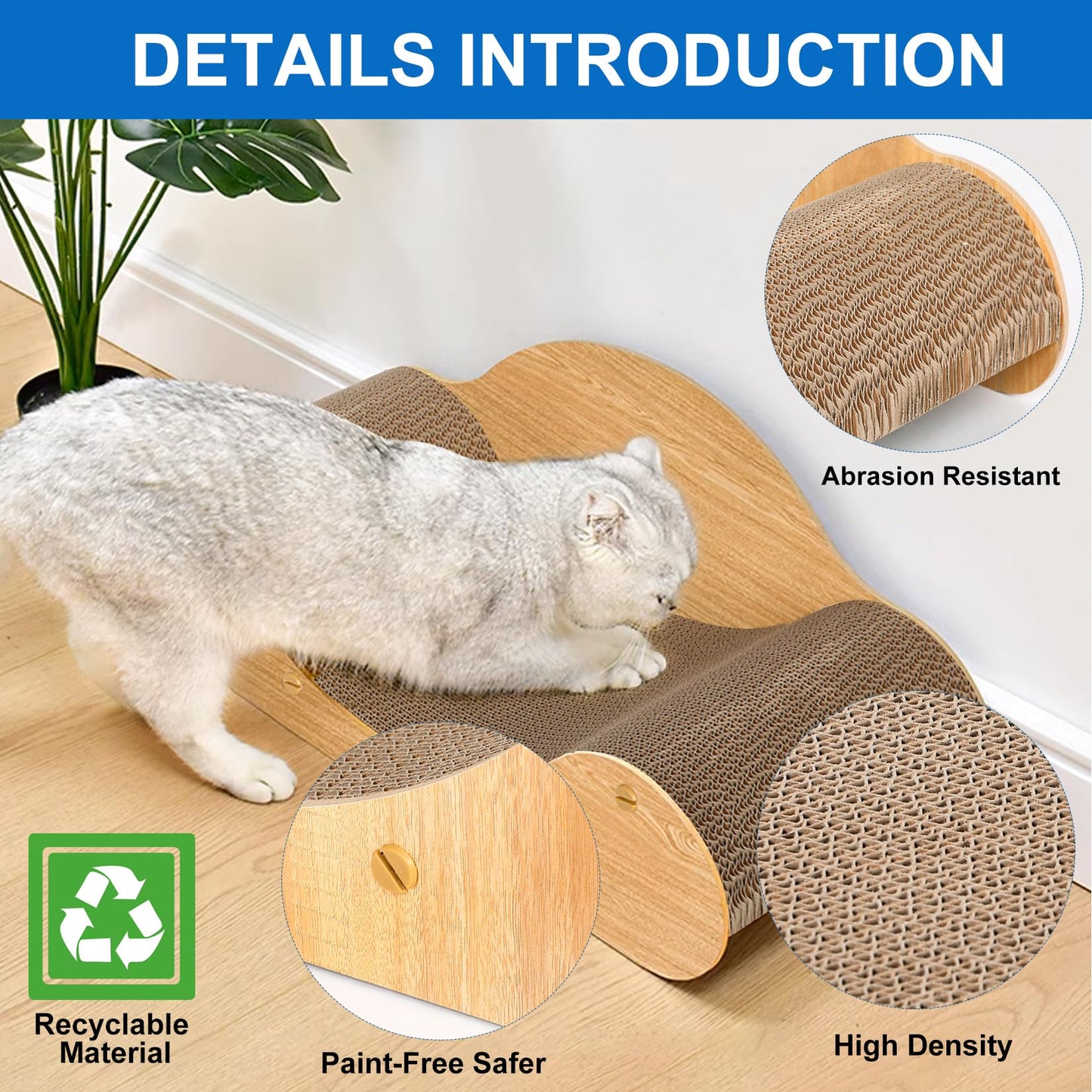 2 in 1 Cat Scratcher Cardboard Lounge Bed, Cat Scratching Pad, Durable Board Pads Prevents Furniture Damage,Large
