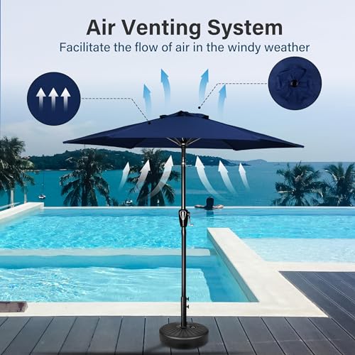 Simple Deluxe 9FT Outdoor Patio Umbrella Table Market Umbrella with Push Button Tilt and Crank, 8 Sturdy Ribs, UV Protection Waterproof for Garden, Lawn, Deck, Backyard, Pool