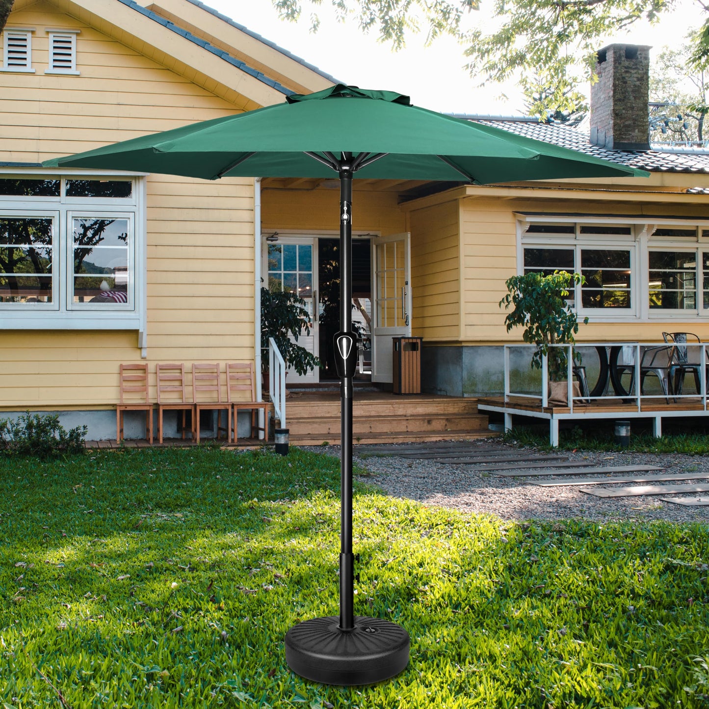 HealSmart 7.5ft Patio Umbrella with Push Button Tilt/Crank, Outdoor Table Market Yard Umbrella, 6 Sturdy Ribs for Garden, Deck, Backyard, Pool
