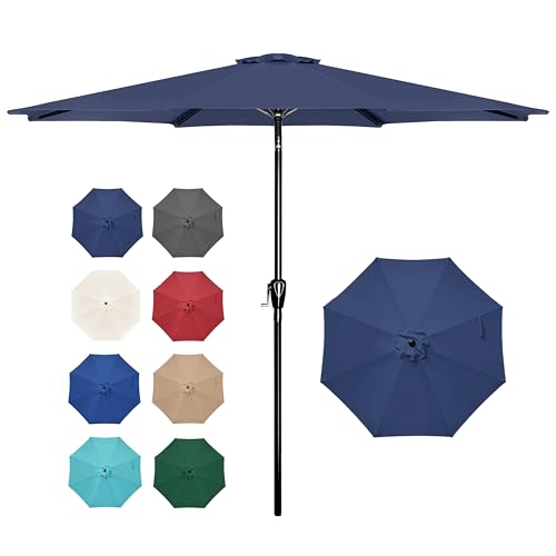 Simple Deluxe 9FT Outdoor Patio Umbrella Table Market Umbrella with Push Button Tilt and Crank, 8 Sturdy Ribs, UV Protection Waterproof for Garden, Lawn, Deck, Backyard, Pool