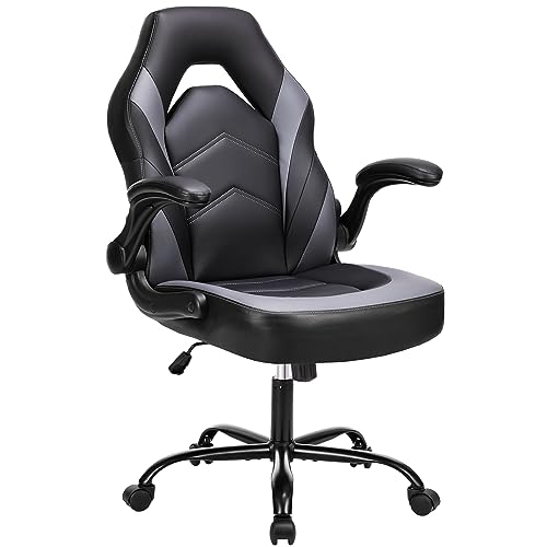 YSSOA Computer Gaming Chair PU Leather Ergonomic Lumbar Support with Flip-up Armrest and 360° Swivel Wheels, Height Adjustable Task Home Office Desk Video Racing, Red