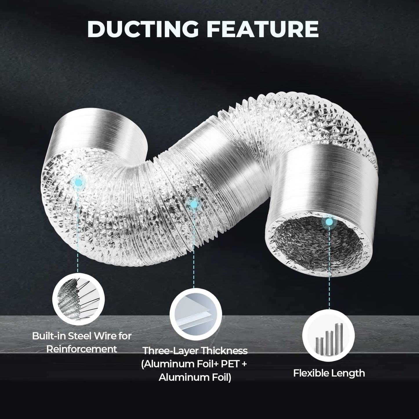 iPower Non-insulated Flex Air Aluminum Ducting