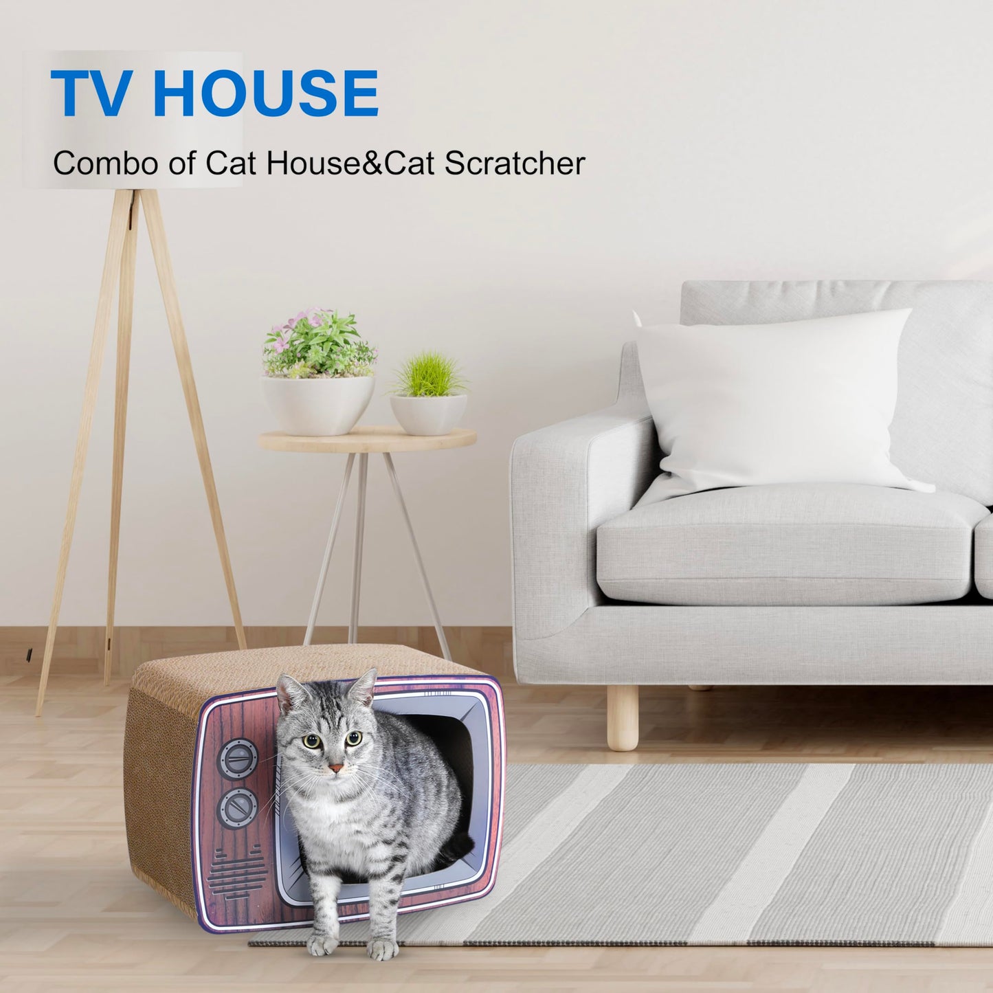 2 in 1 Cat Scratcher Cardboard Lounge Bed, Cat Scratching Pad, Durable Board Pads Prevents Furniture Damage,Large