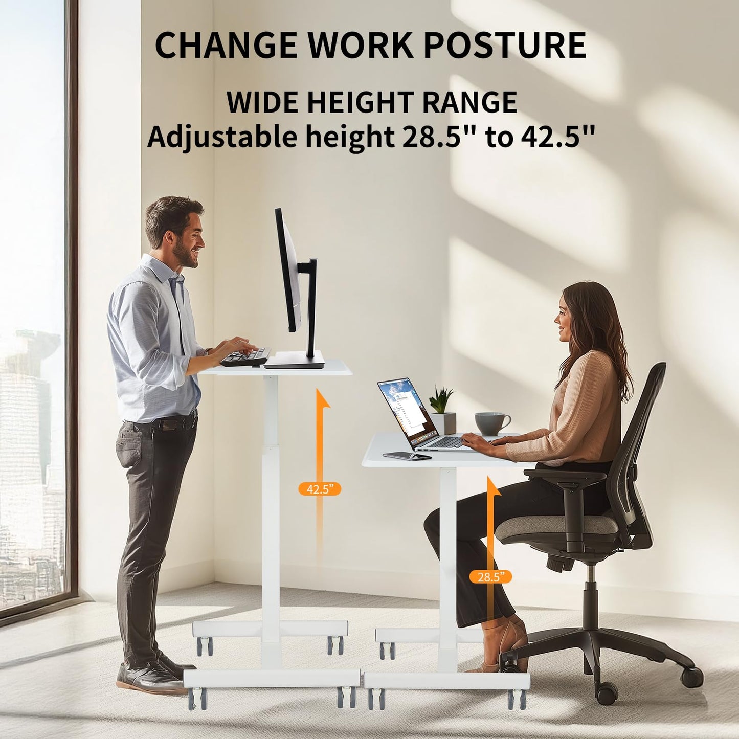 YSSOA Mobile Small Standing Desk - Rolling Desk with Adjustable Height and Lockable Wheels, Sit-Stand Laptop Table, Portable Computer Workstation