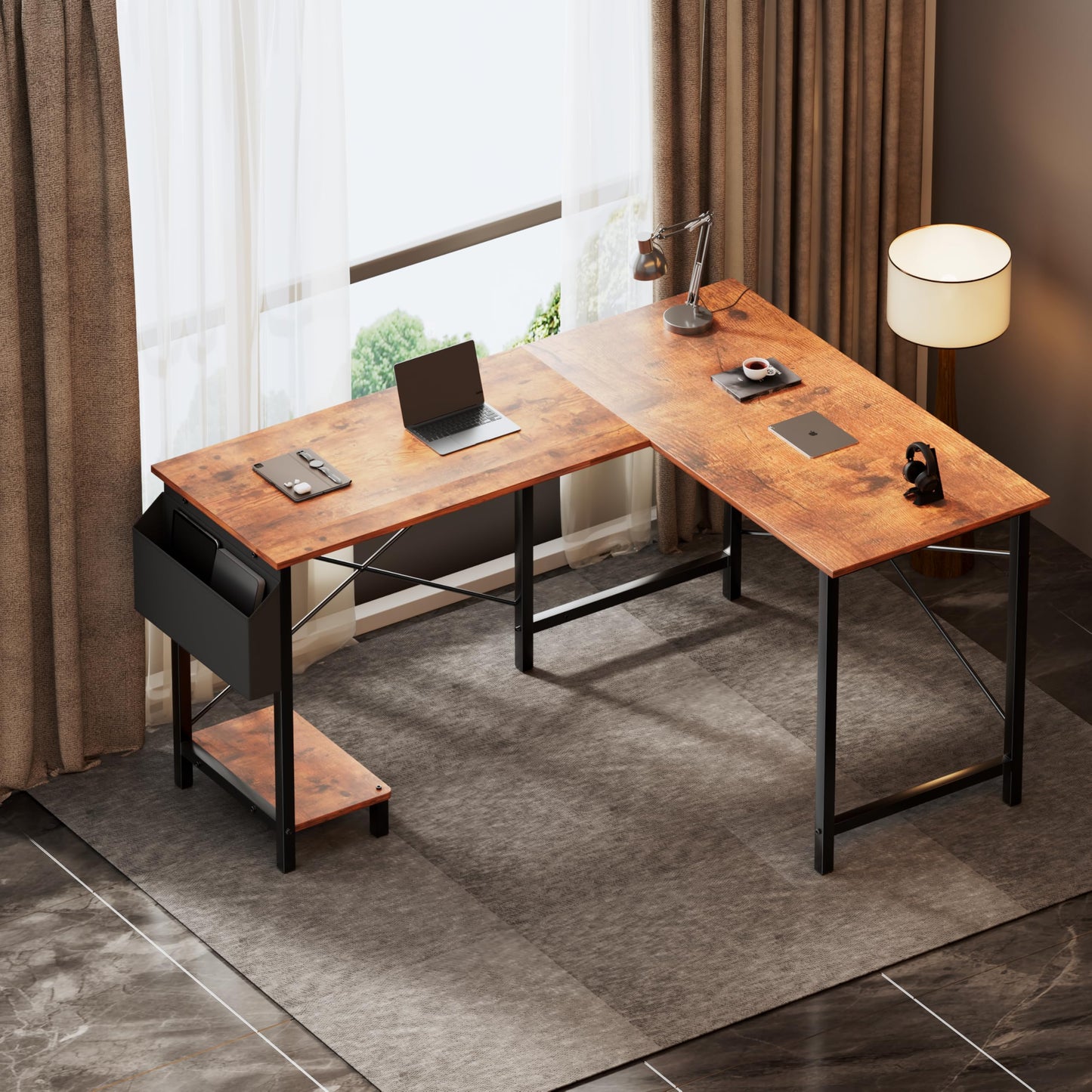 YSSOA 50" L Shaped Gaming Desk with Reversible Corner - Home Office Computer Desk with Wood Top, Metal Frame, CPU Stand & Storage Bag for Small Space, Gaming Room