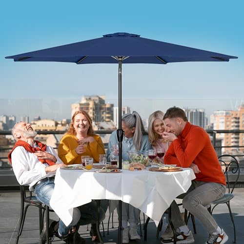 Simple Deluxe 9FT Outdoor Patio Umbrella Table Market Umbrella with Push Button Tilt and Crank, 8 Sturdy Ribs, UV Protection Waterproof for Garden, Lawn, Deck, Backyard, Pool