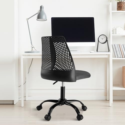 Simple Deluxe Ergonomic Office Computer Gaming Chair with Supportive Cushioning, 360° Swivel and Sturdy Metal Legs, Black & Gray