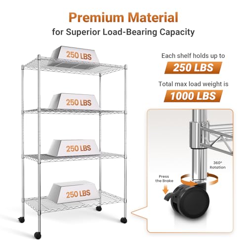 YSSOA 1-Tier Shelving Units, 29.92" W x 13.98" D x 14.96" H Steel Wire Rack Storage Shelving Organizer, Chrome