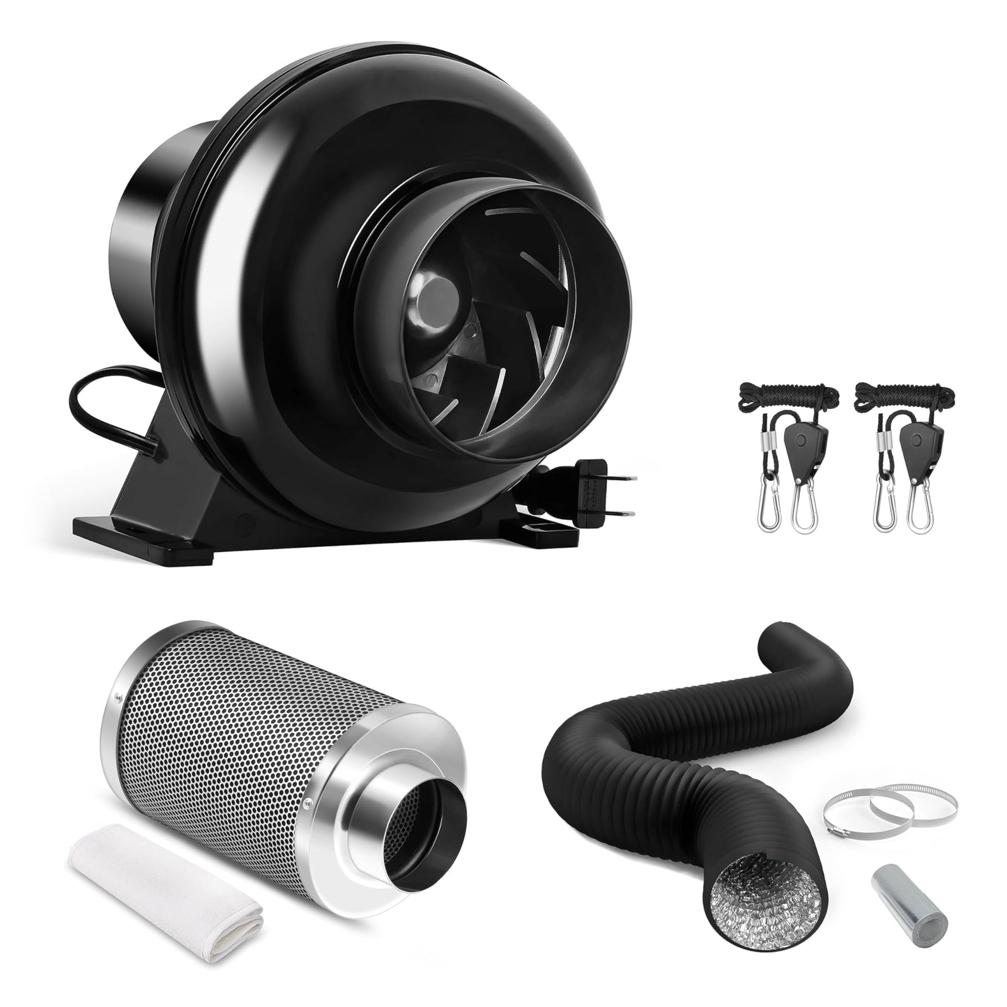 iPower Inline Fan Circulation Vent Blower and Air Carbon Filter Ducting Combo for Grow Tent Ventilation