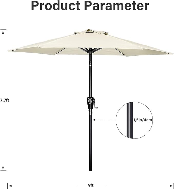 Simple Deluxe 9FT Outdoor Patio Umbrella Table Market Umbrella with Push Button Tilt and Crank, 8 Sturdy Ribs, UV Protection Waterproof for Garden, Lawn, Deck, Backyard, Pool
