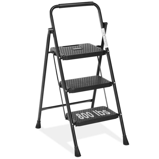 3 Step Ladder, Step Stool Foldable, 800lbs Portable Ladder with Wide Anti-Slip Pedal, Step Stool for Adults, Lightweight Step Ladder for Home Kitchen and Outdoor