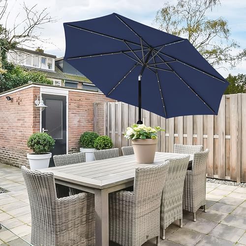 Simple Deluxe 9' Solar Umbrella 32 LED Lighted Patio Umbrella Table Market Umbrella for Garden, Deck, Backyard and Pool