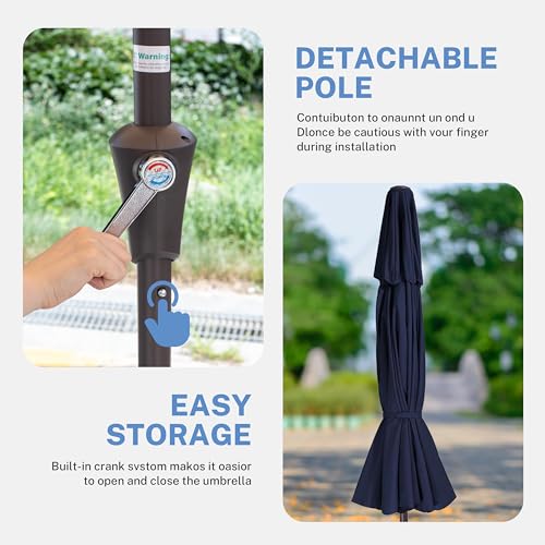 Simple Deluxe 9' Double-Layer Patio Umbrella with Push Tilt & Crank Lift, UV Protection Waterproof Sunshade for Pool/Beach/Garden Table (8 Sturdy Ribs)