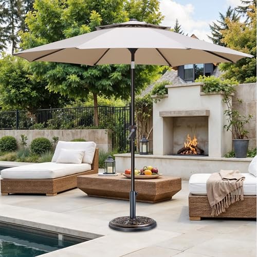 Simple Deluxe 9' Double-Layer Patio Umbrella with Push Tilt & Crank Lift, UV Protection Waterproof Sunshade for Pool/Beach/Garden Table (8 Sturdy Ribs)