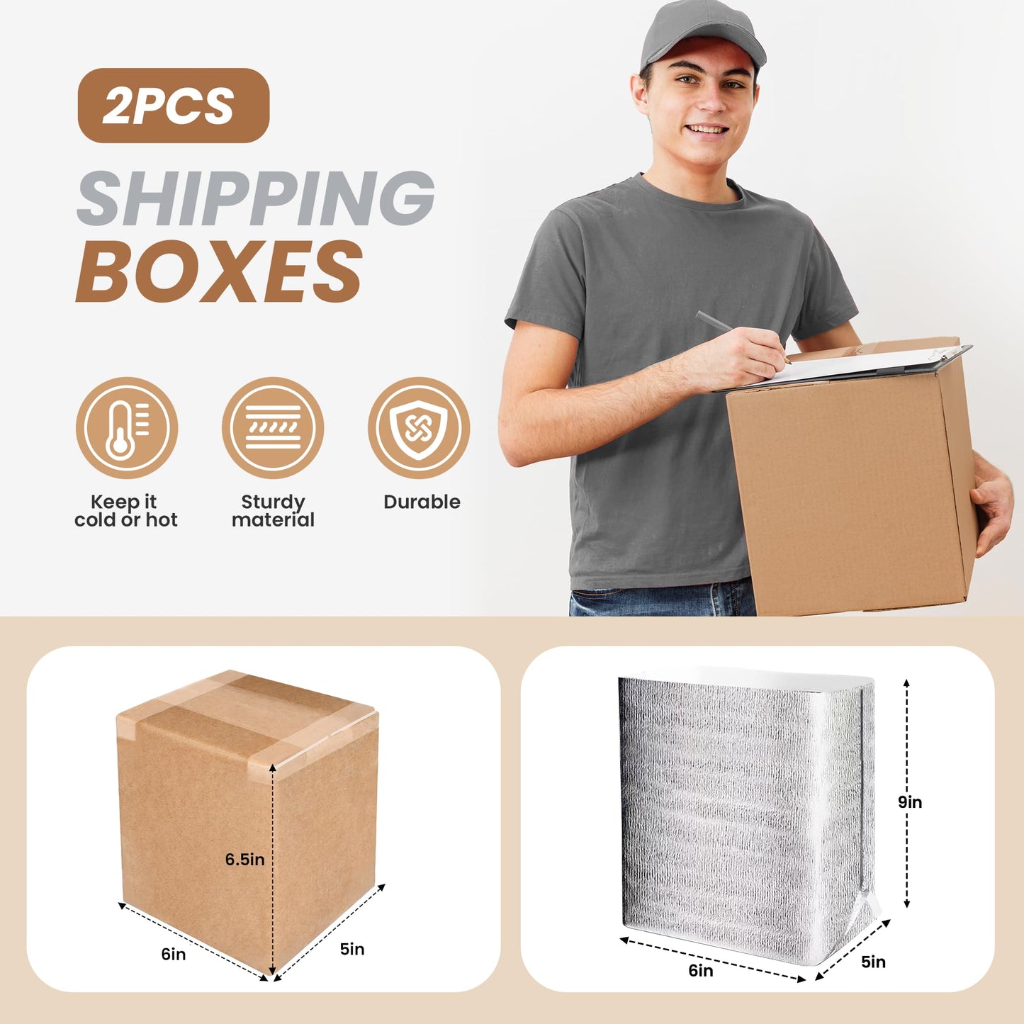 YSSOA Insulated Shipping Boxes with Aluminum Foil Liner,Thermal Insulation Cold Pack Shipping Boxes for Frozen Food, Reusable Styrofoam Cooler Box, Small Mailing Box