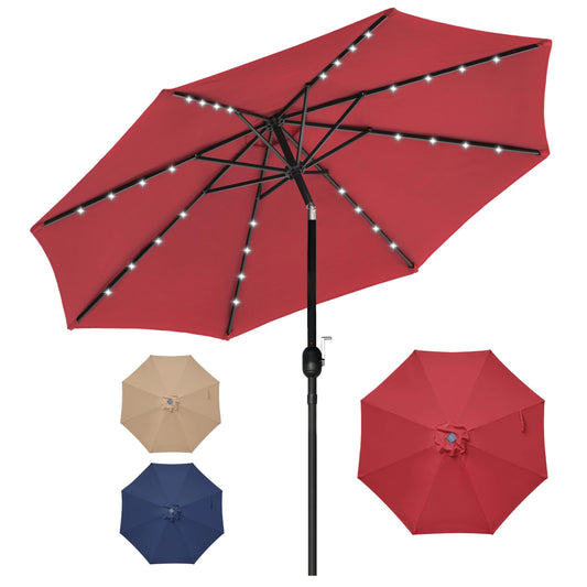 Simple Deluxe 9' Solar Umbrella 32 LED Lighted Patio Umbrella Table Market Umbrella for Garden, Deck, Backyard and Pool