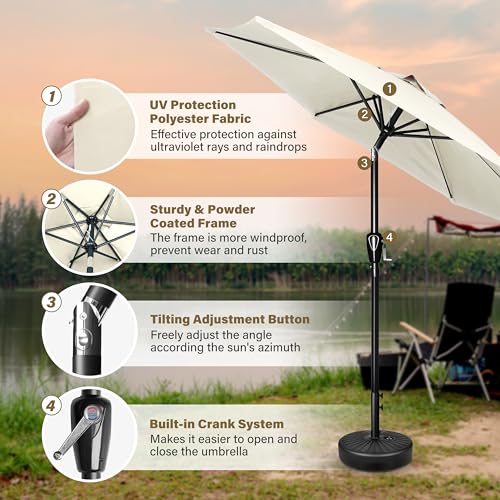 HealSmart 7.5ft Patio Umbrella with Push Button Tilt/Crank, Outdoor Table Market Yard Umbrella, 6 Sturdy Ribs for Garden, Deck, Backyard, Pool
