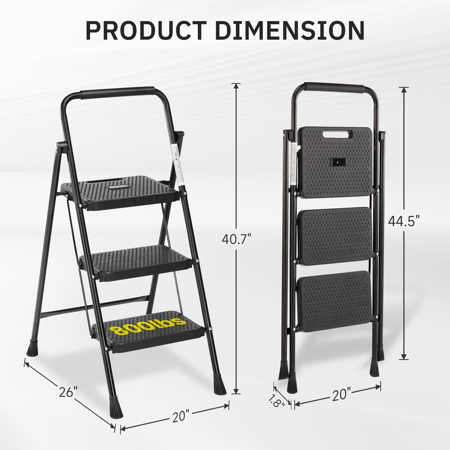 Simple Deluxe 3 Step Ladder, Step Stool Foldable, 800lbs Portable Ladder with Wide Anti-Slip Pedal, Step Stool for Adults, Lightweight Step Ladder for Home Kitchen and Outdoor