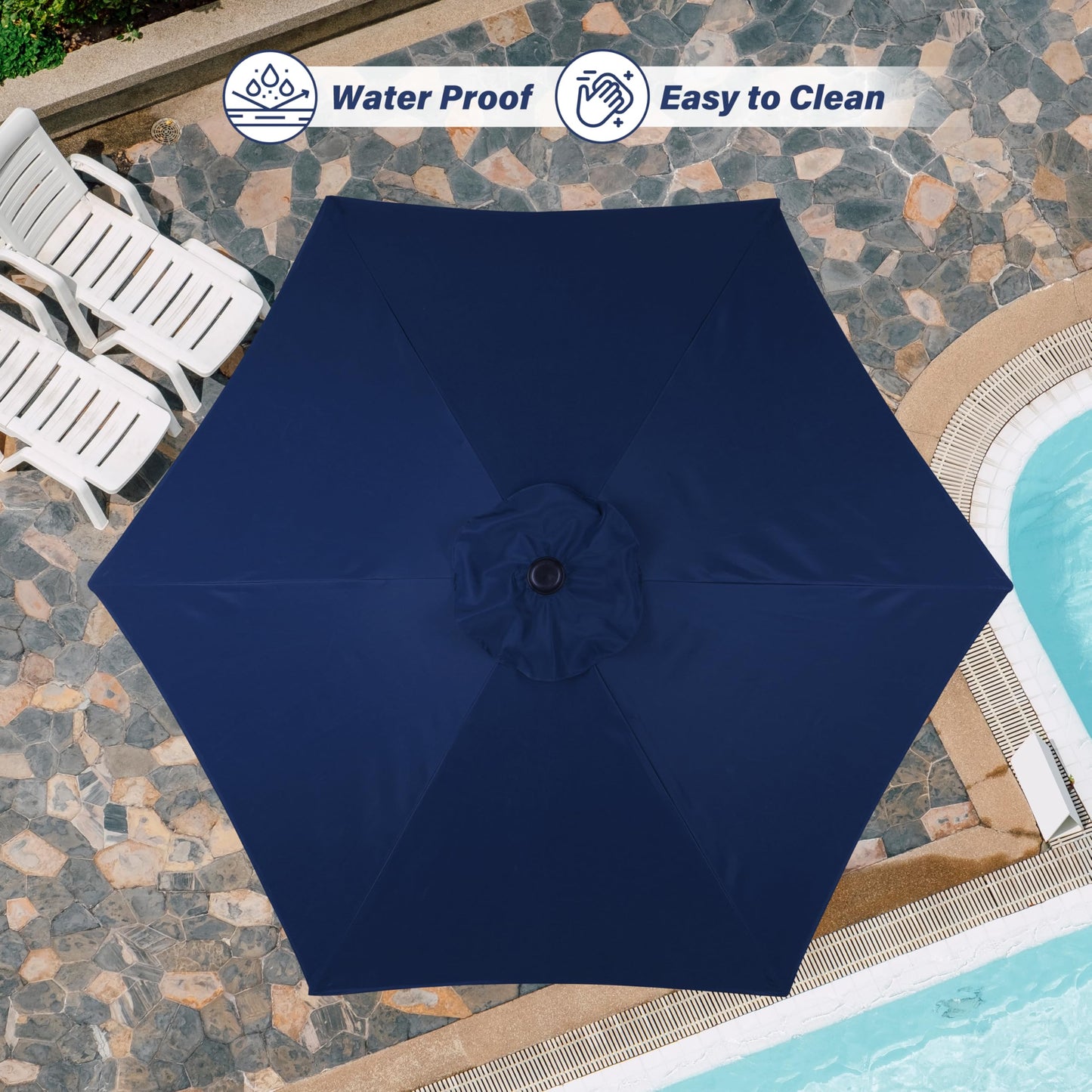 HealSmart 7.5ft Patio Umbrella with Push Button Tilt/Crank, Outdoor Table Market Yard Umbrella, 6 Sturdy Ribs for Garden, Deck, Backyard, Pool