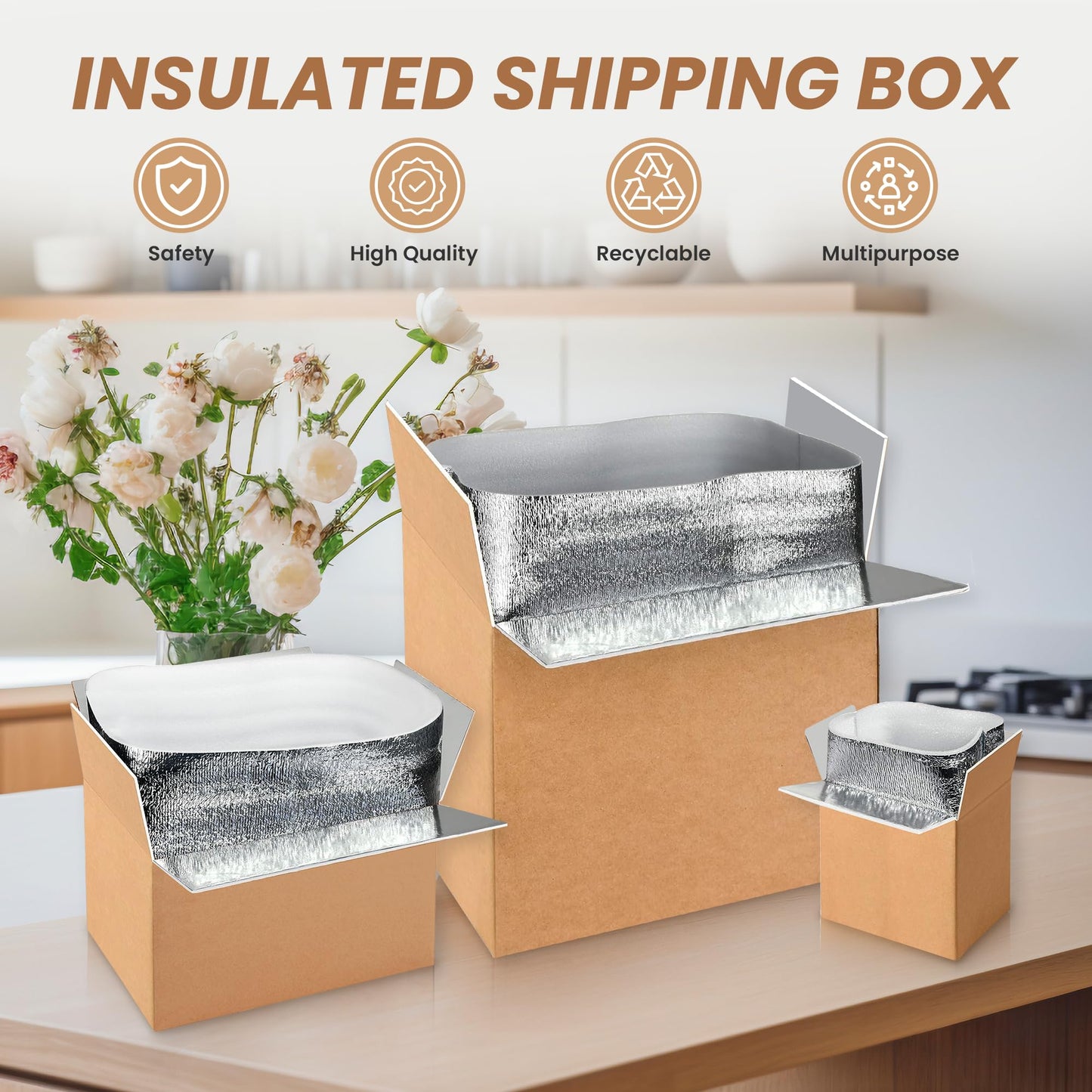 YSSOA Insulated Shipping Boxes with Aluminum Foil Liner,Thermal Insulation Cold Pack Shipping Boxes for Frozen, Reusable Styrofoam Cooler Box, Small Mailing Box
