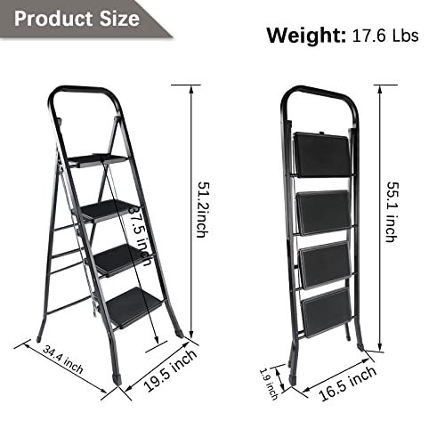 YSSOA 2 Step Ladder, Folding Step Stool with Wide Anti-Slip Pedal, 550 lbs Sturdy Steel Ladder, Convenient Handgrip, Lightweight, Portable Steel Step Stool, Black