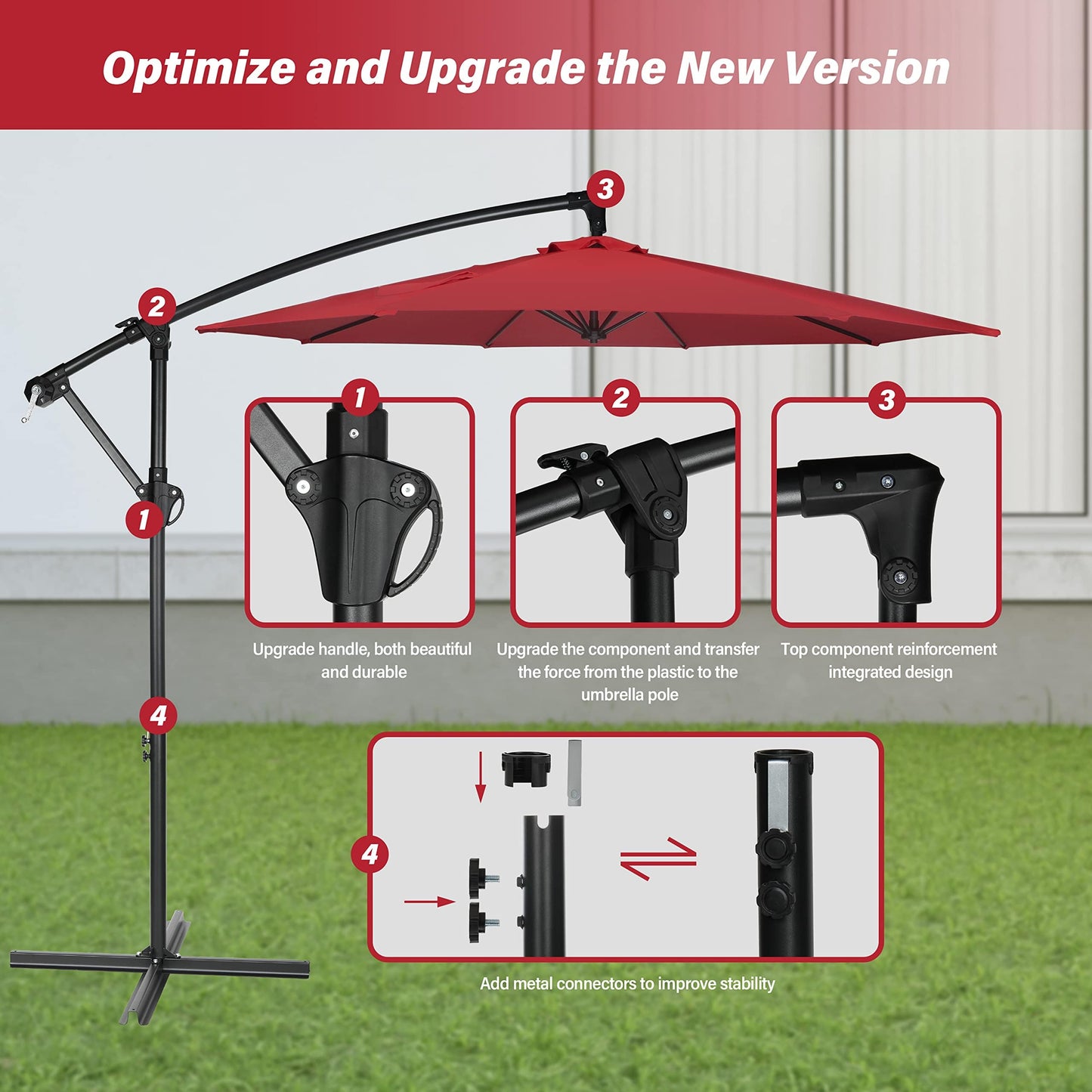 Simple Deluxe 10ft Offset Umbrella Cantilever Patio Hanging Umbrella Outdoor Market Umbrella with Crank & Cross Base Suitable for Garden, Lawn, backyard and Deck