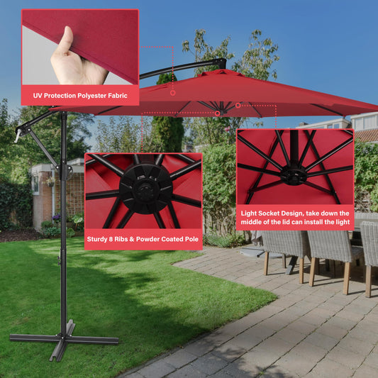 YSSOA 10ft Cantilever Patio Umbrella, Offset Hanging Outdoor Market Umbrellas with Cross Base and Crank for Garden, Lawn and Deck