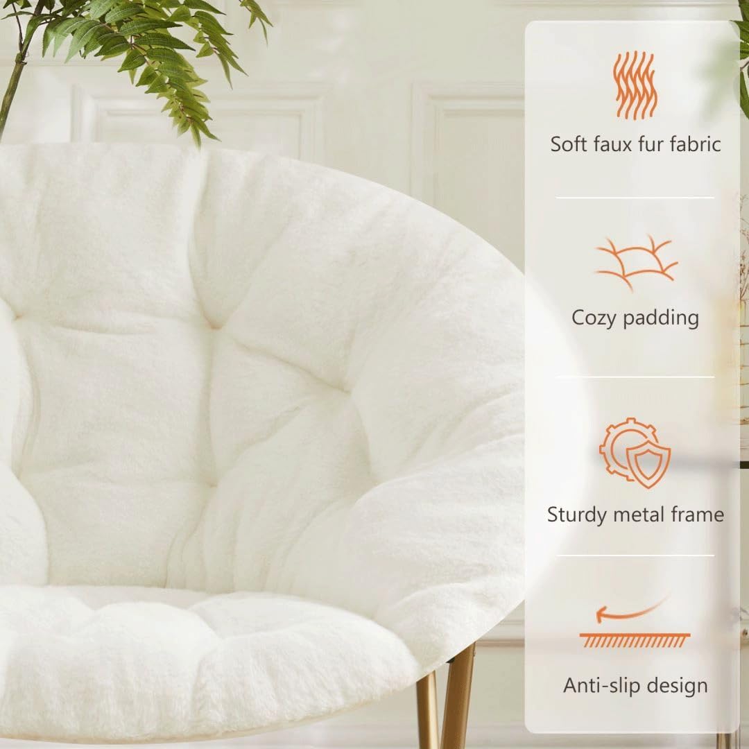 Simple Deluxe Cozy Chair, Faux Fur Saucer Chair for Bedroom, Comfy Foldable Moon Chair, Round Fluffy Chair for Living Room, Fuzzy Saucer Chairs for Adults Room, Gray