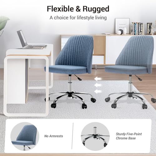 YSSOA Office Desk Chair with Back and Wheels Computer Fabric Chair Armless Adjustable Height Comfy Vanity Chair with Swivel Rolling Home Chairs