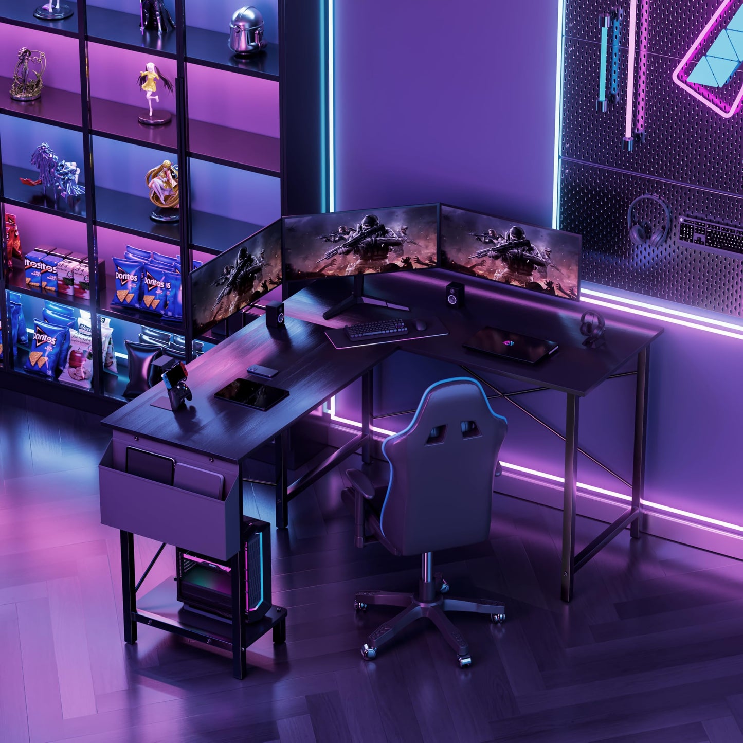YSSOA 50" L Shaped Gaming Desk with Reversible Corner - Home Office Computer Desk with Wood Top, Metal Frame, CPU Stand & Storage Bag for Small Space, Gaming Room