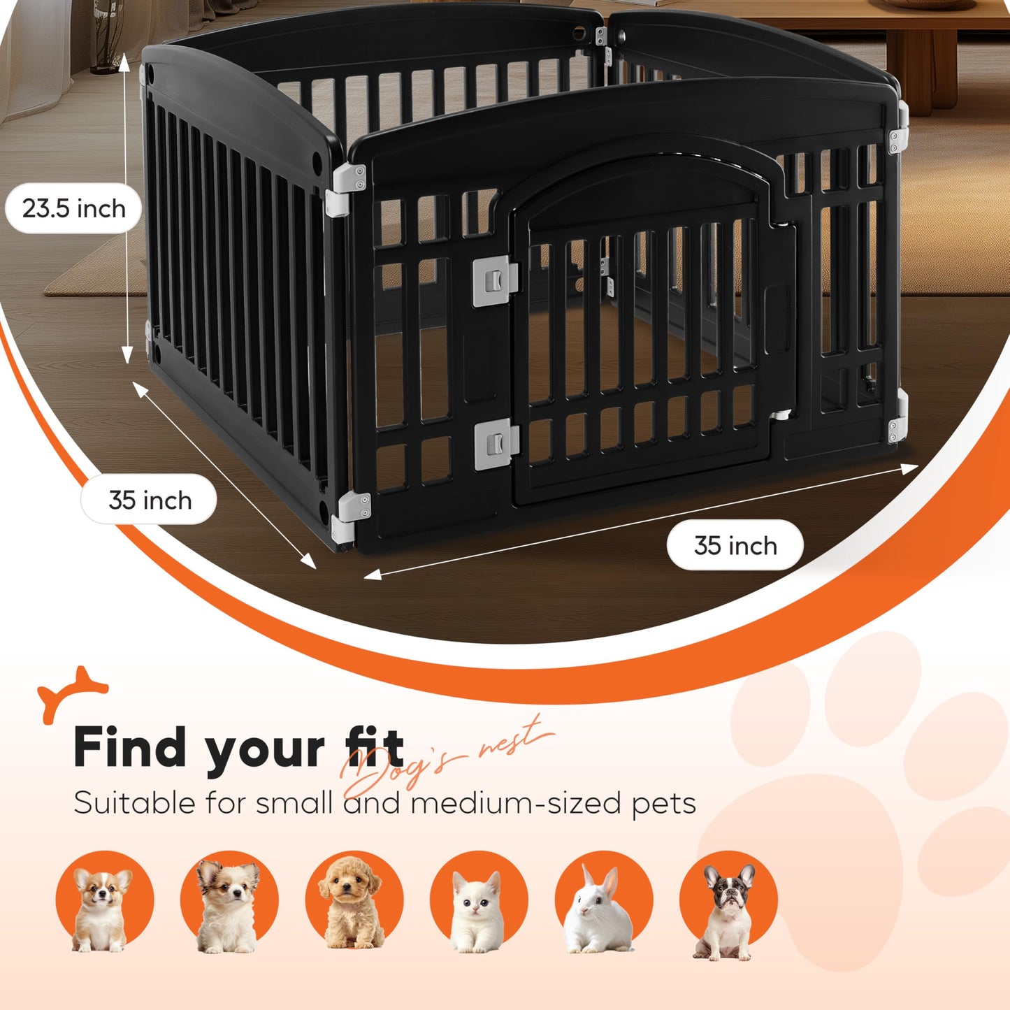 HealSmart Dog Playpen, 24” Exercise Puppy Playpen with Door, Safe, Secure, Folding & Portable Pet Playpen