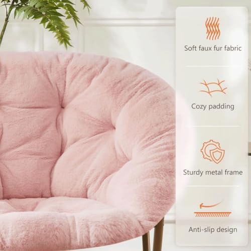 Simple Deluxe Cozy Chair, Faux Fur Saucer Chair for Bedroom, Comfy Foldable Moon Chair, Round Fluffy Chair for Living Room, Fuzzy Saucer Chairs for Adults Room, Gray