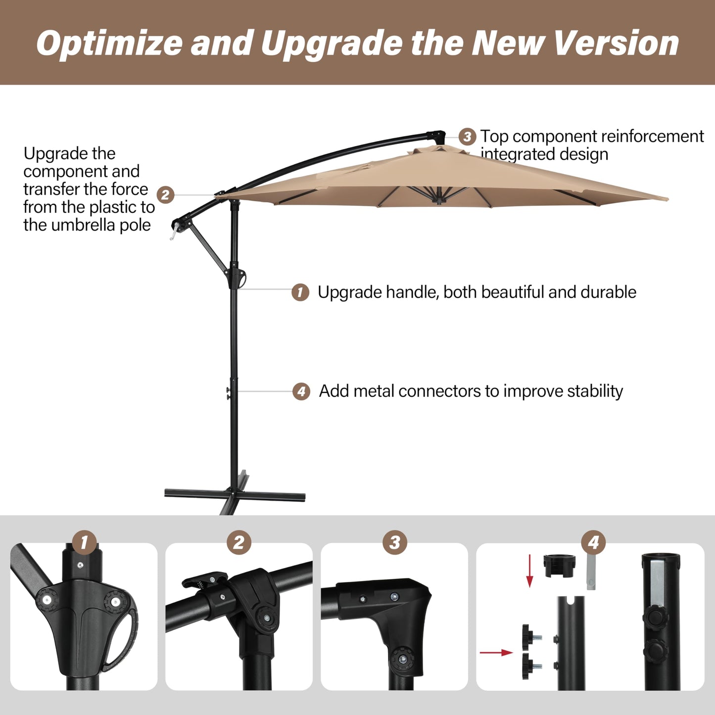 HealSmart Durable Fillable Patio Umbrella & Base for Outdoor Lawn, Deck, Poolside