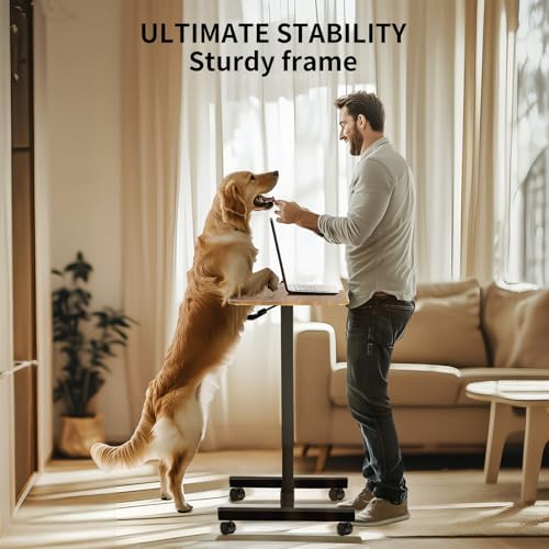 YSSOA Mobile Small Standing Desk - Rolling Desk with Adjustable Height and Lockable Wheels, Sit-Stand Laptop Table, Portable Computer Workstation