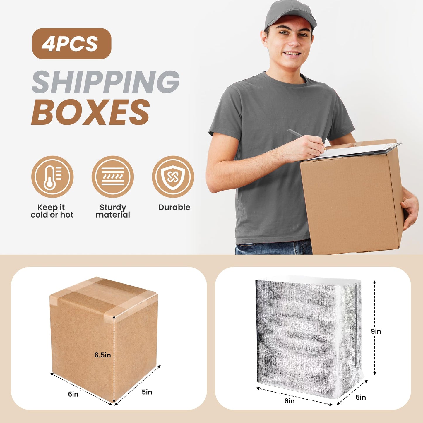 YSSOA Thermo Chill Double Insulated Carton with Foil Insulated Bag Liner, Small Mailing Box, Shipping Box for Mailing, Shipping, Packing, Moving,Box Inside Dimension