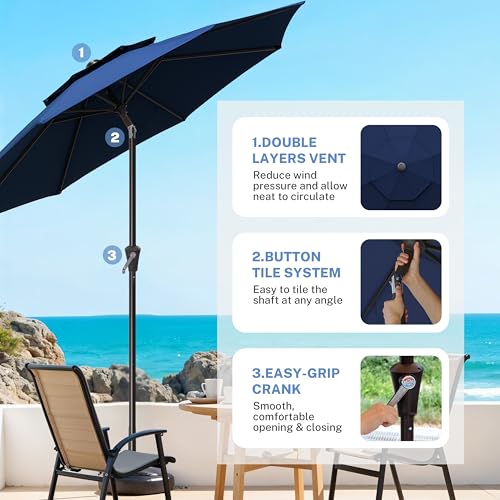 Simple Deluxe 9' Double-Layer Patio Umbrella with Push Tilt & Crank Lift, UV Protection Waterproof Sunshade for Pool/Beach/Garden Table (8 Sturdy Ribs)